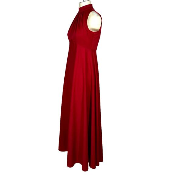 Vintage Maxi Dress Small Maroon Sleeveless Mock Neck High-Waist Back Zip USA - Picture 9 of 11